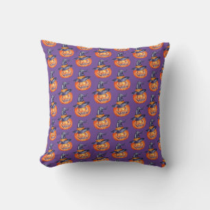 Coussin Éffrayant sourire citrouille Halloween