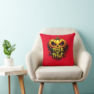 Coussin Éffrayant "Trick or Treat" Citrouille Halloween Ar