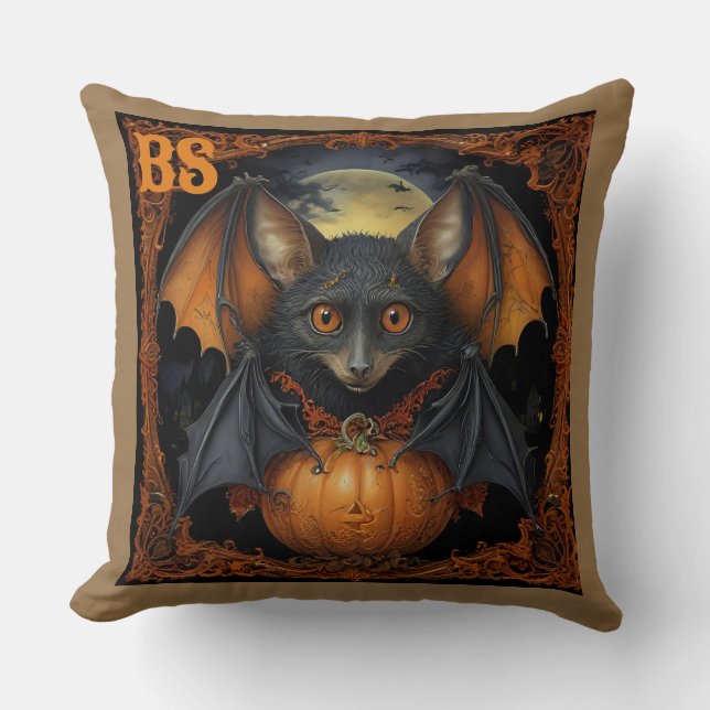 Coussin Éffrayante mignonne chauve-souris d'Halloween cach (Recto)
