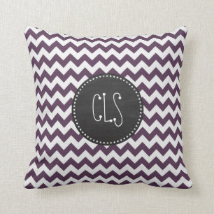 Coussin Eggplant Purple Chevron ; Retro Chalkboard