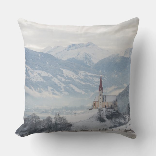 Coussin Église dans Zillertal dans le carreau d'hiver (Recto)
