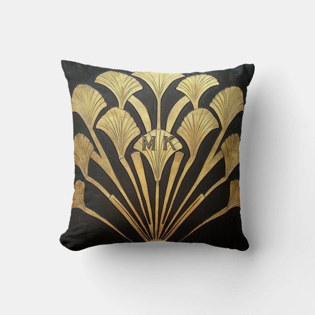 Coussin Egyptian Inspired Black and Gold Art Deco 16 x 16 (Recto)