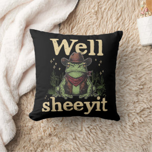 Coussin Eh bien vache drôle grenouille cow-boy humour oues