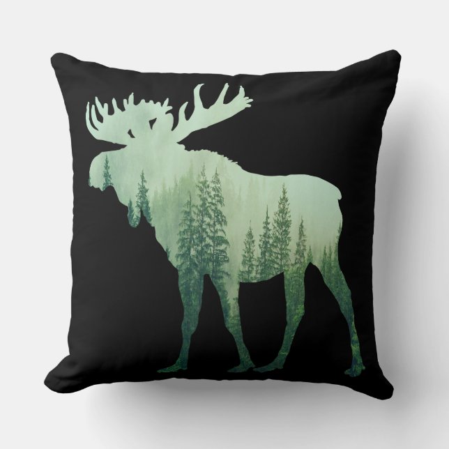 Coussin Élan Cerf Et Forêt Nature (Recto)