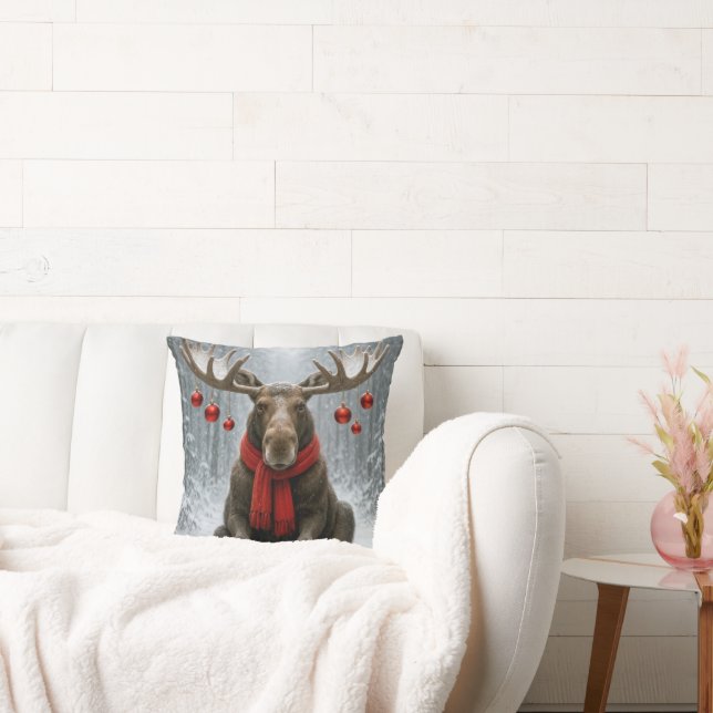 Coussin Élan de Noël avec ornements de fêtes (Canapé)