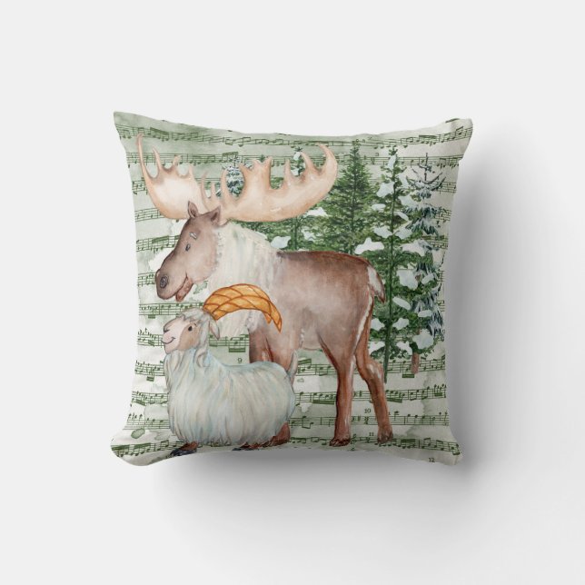 Coussin Élan et chèvre d'hiver (Recto)