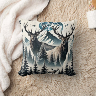Coussin Élan Mystique de la Forêt de Montagne au Clair de 