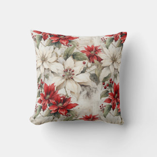 Coussin Élégance baisée à la neige : Poinsettia blanche et