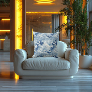 Coussin Élégance Bleue Fleur : Revêtement Brodé