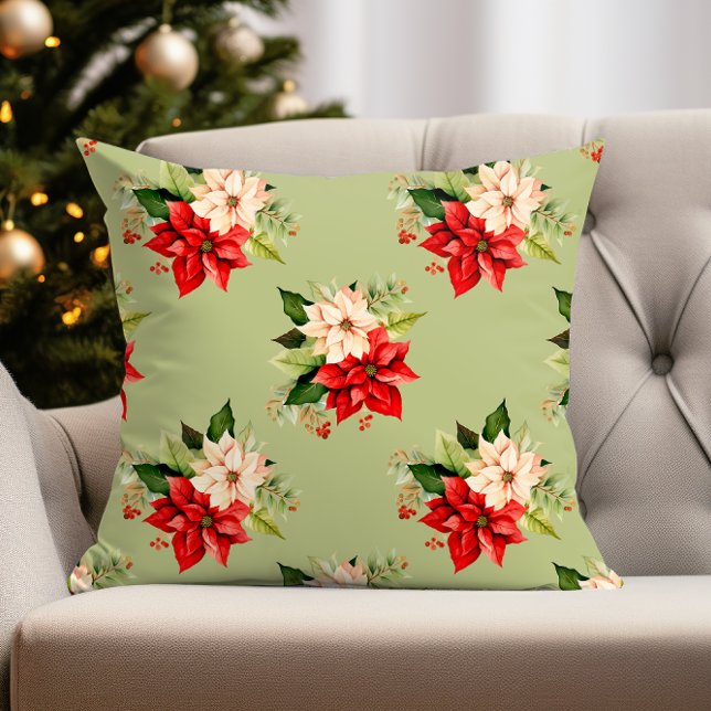 Coussin Élégance botanique de Noël avec Poinsettia (poinsettia pillow perfect for christmas holiday decor)