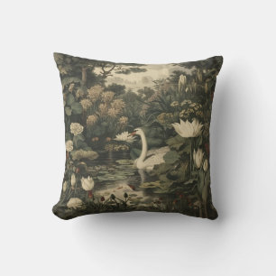 Coussin Élégance botanique - Le cygne dans la forêt