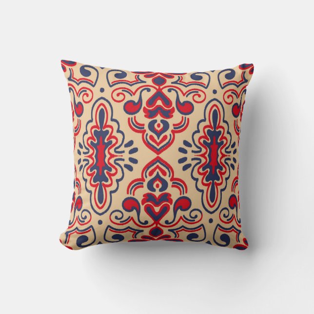 Coussin Elégance brodée : Motif de tissu Ikat (Recto)