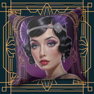 Coussin Élégance cocktail des années 1920 Fille Flapper Co