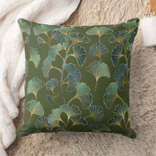 Coussin Élégance de Ginkgo Émeraude – Botanique Luxueuse e