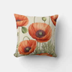 Coussin Élégance des pavots vintages : Beauté florale inte