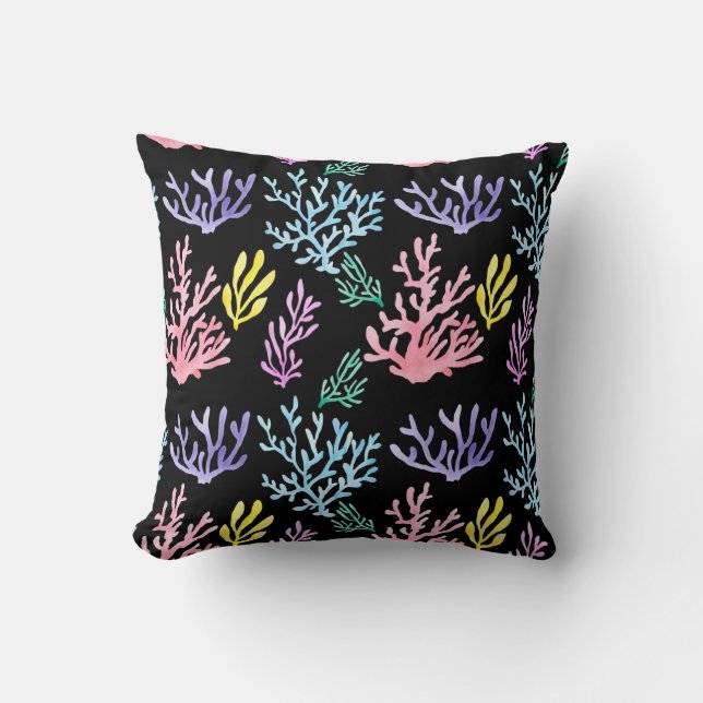 Coussin Élégance des récifs de corail : Motif d'aquarelle (Recto)