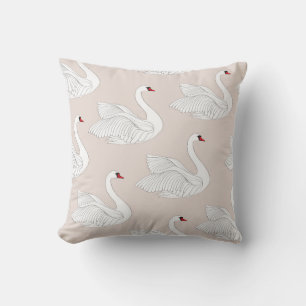 Coussin Elégance du cygne : Motif blanc ornemental.