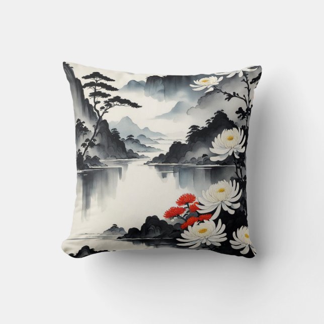 Coussin Elégance en Fleur : Harmonie Florale et Paysage (Recto)