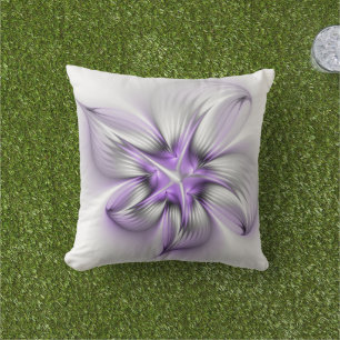 Coussin Élégance florale Art Abstrait Violet Fractal moder