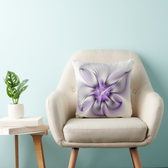 Coussin Élégance florale Art fractal violet abstrait moder (Chaise)