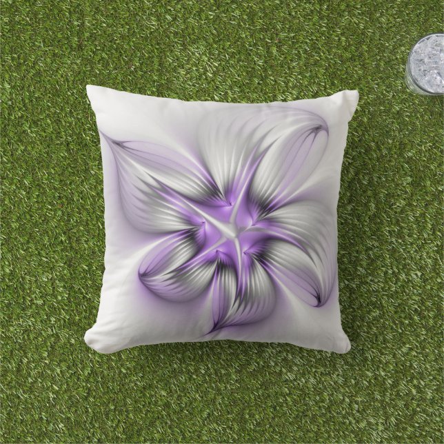 Coussin Élégance florale Art fractal violet abstrait moder (Herbe)