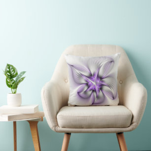 Coussin Élégance florale Art fractal violet abstrait moder