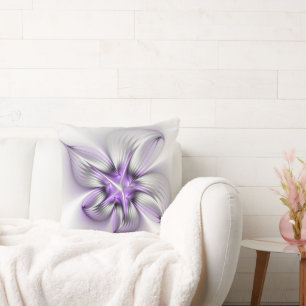 Coussin Élégance florale Art fractal violet abstrait moder
