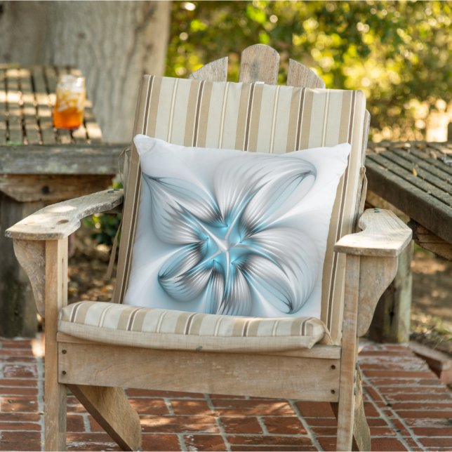 Coussin Élégance florale Art moderne Abstrait bleu fractal (Chaise)