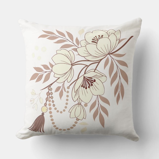 Coussin Élégance florale Boho | Beige doux (Recto)