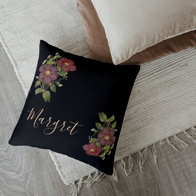 Coussin Élégance florale chic noir (Créateur téléchargé)