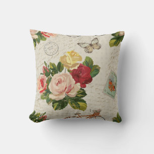 Coussin Elégance florale vintage, papillon