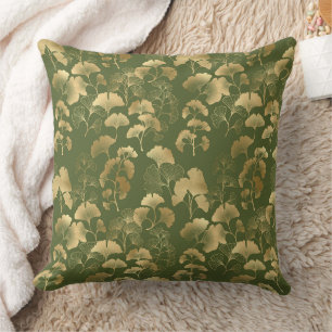 Coussin Élégance Ginkgo Émeraude – Botanique Luxueuse Or 1