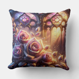 Coussin "Élégance gothique : gouttes de pluie sur les Rose
