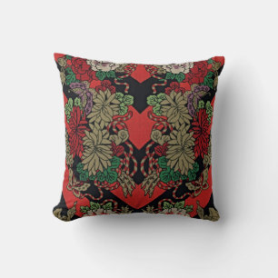 Coussin Élégance intemporelle : Rouge japonais Vintage Flo