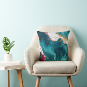 Coussin Élégance Marbre Sarcelle et Cramoisi