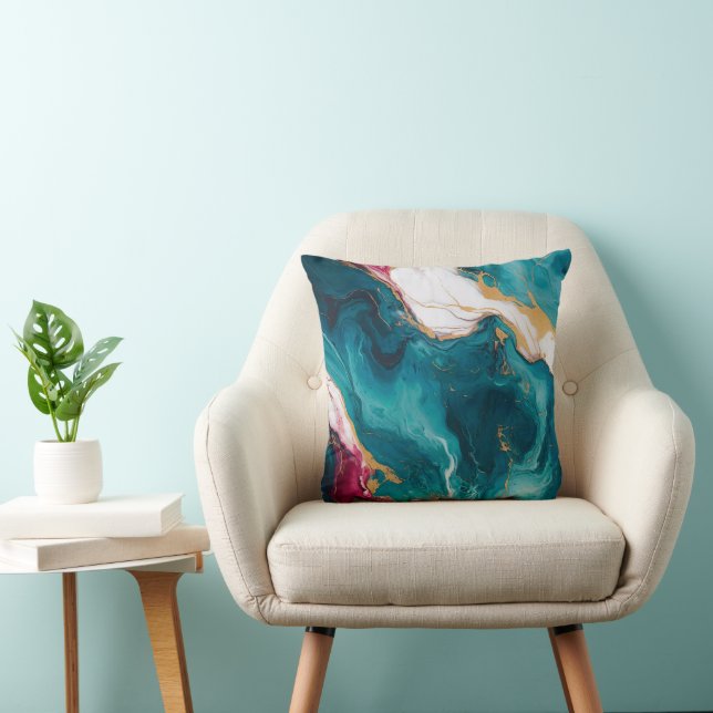 Coussin Élégance Marbre Sarcelle et Cramoisi (Chaise)