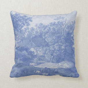 Coussin Élégance minable de pays de Blue Toil de Jouy