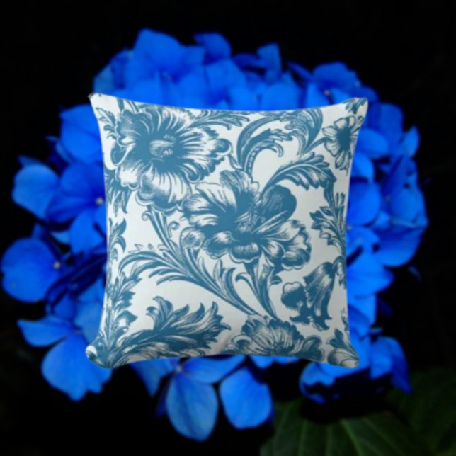 Coussin Élégance Romantique Fleurs Bleues (Créateur téléchargé)