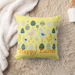 Coussin Élégance scandinave Pâques poussins et œufs