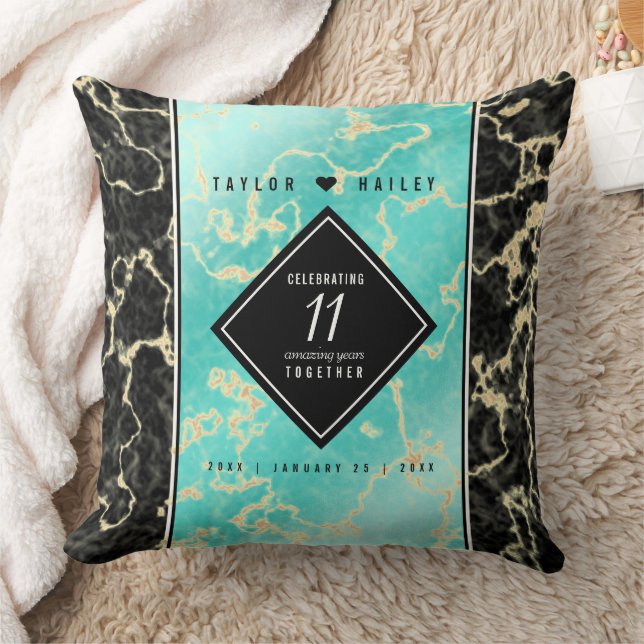 Coussin Élégant 11e Anniversaire de Mariage Turquoise (Couverture)