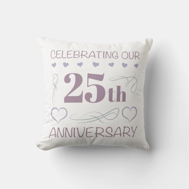 Coussin Élégant 25e Anniversaire de Mariage Violet (Recto)