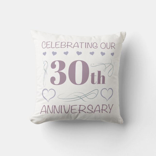 Coussin Élégant 30e Anniversaire de Mariage Violet (Recto)