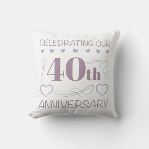 Coussin Élégant 40e anniversaire de mariage violet
