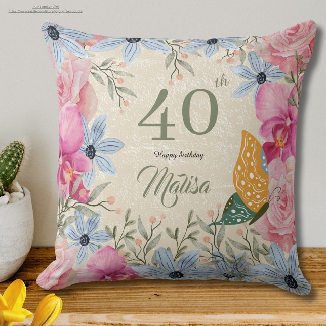 Coussin Elégant 40e aquarelle rustique floral (Créateur téléchargé)