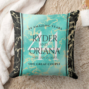Coussin Élégant 44ème anniversaire de Mariage turquoise