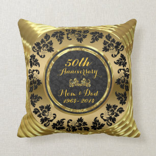 Coussin Élégant 50e anniversaire de Mariage Black & Gold