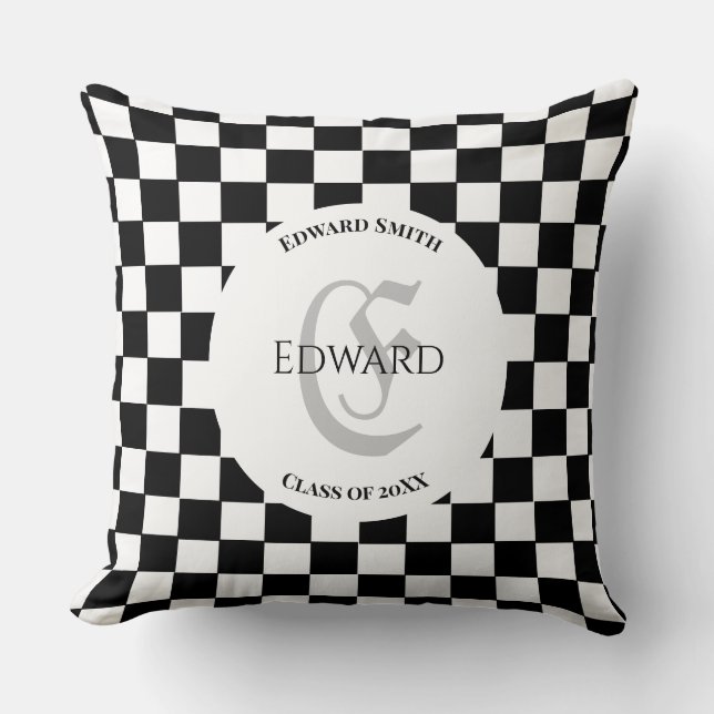 Coussin Élégant À damiers blanc et noir (Recto)