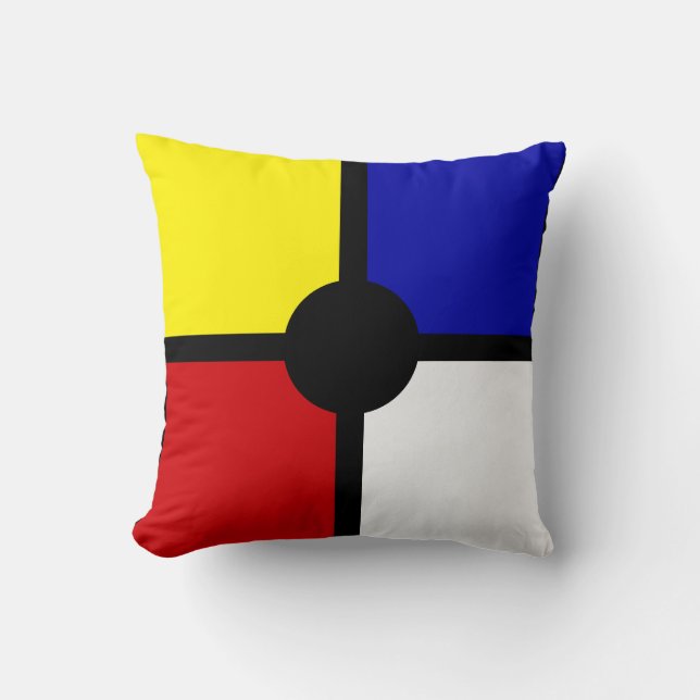 Coussin Élégant Abstrait Noir, Bleu, Rouge, Jaune & Blanc (Recto)