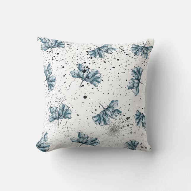 Coussin Elégant acier bleu Design floral (Recto)