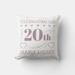 Coussin Élégant anniversaire de mariage de 20 ans lavande